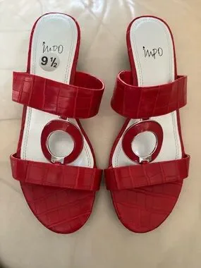 Impo Romy Impo | Shoes | Impo Red Patent Crocodile Embossed Wedge Slide Sandals ...